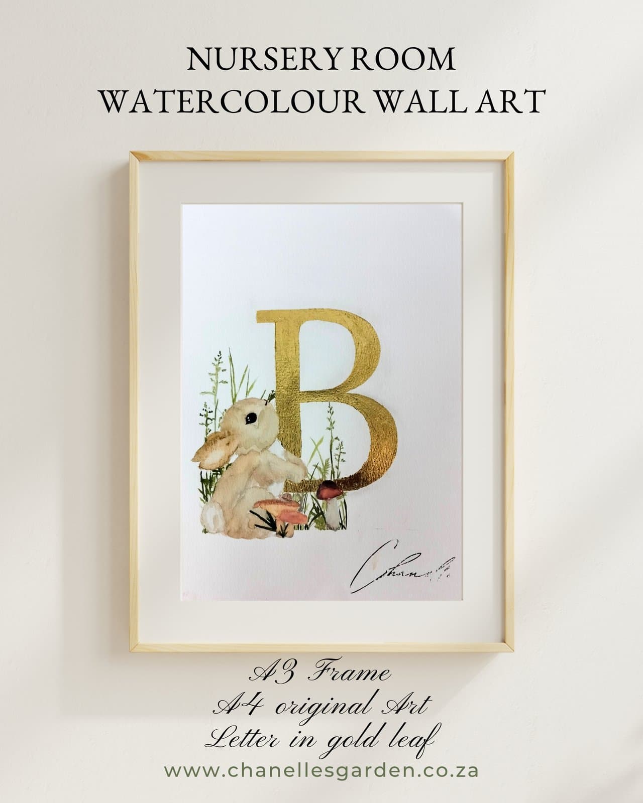 Nursery Watercolour Letter “B” — Bunny